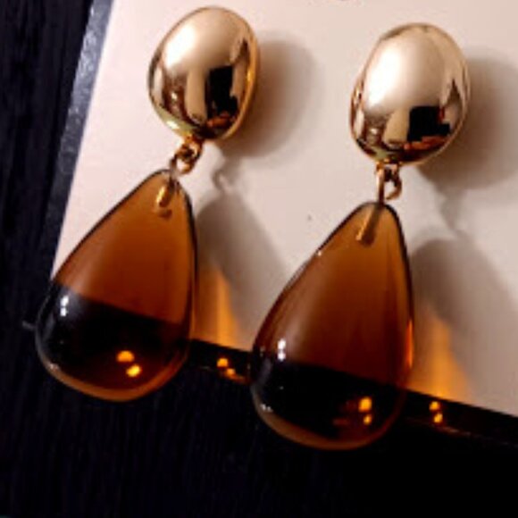 Banana Republic Jewelry - BANANA REPUBLIC Mod/Contemporary Gold Amber Cabochon Waterdrop Earrings